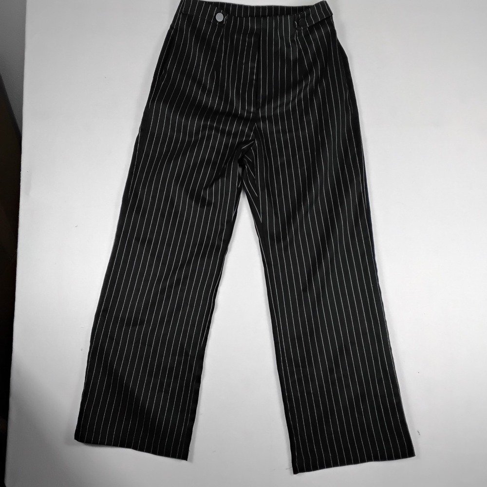Cider Womens Black Pinstripe Wide Leg High Waist Trousers Career Office Chic L